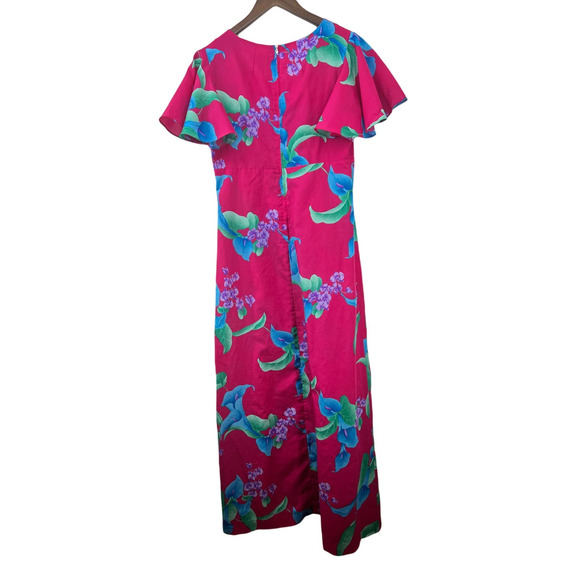 Vintage Made in Hawaii Maxi Dress Fuscia Pink Floral Tropical Beachy Hawaiin - Picture 2 of 6